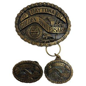 Daytona Bike Week 90s 1991 Heavy Belt Buckle Key Chain Pin 50 Golden Anniversary